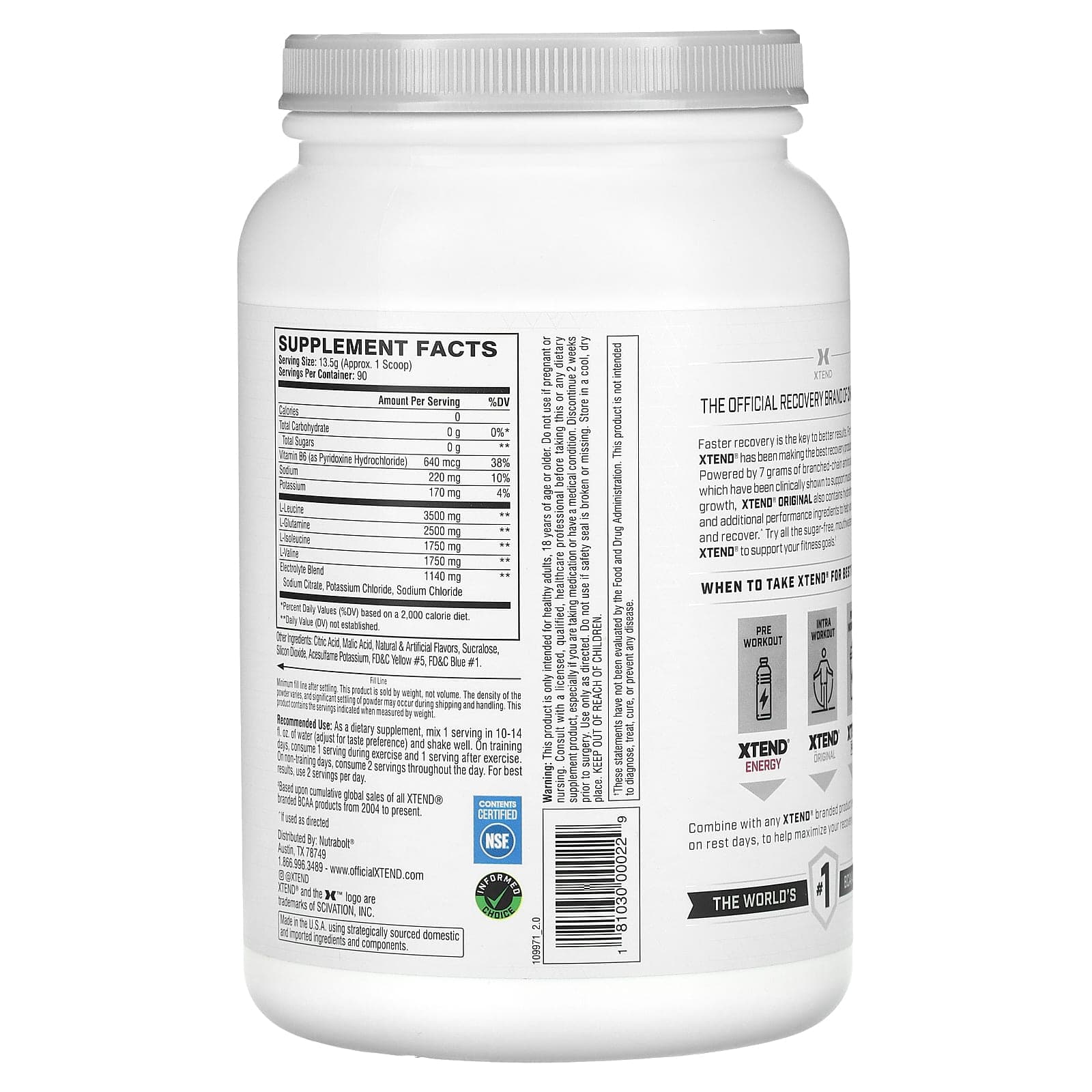 Xtend BCAA By Scivation 90 serves view 3
