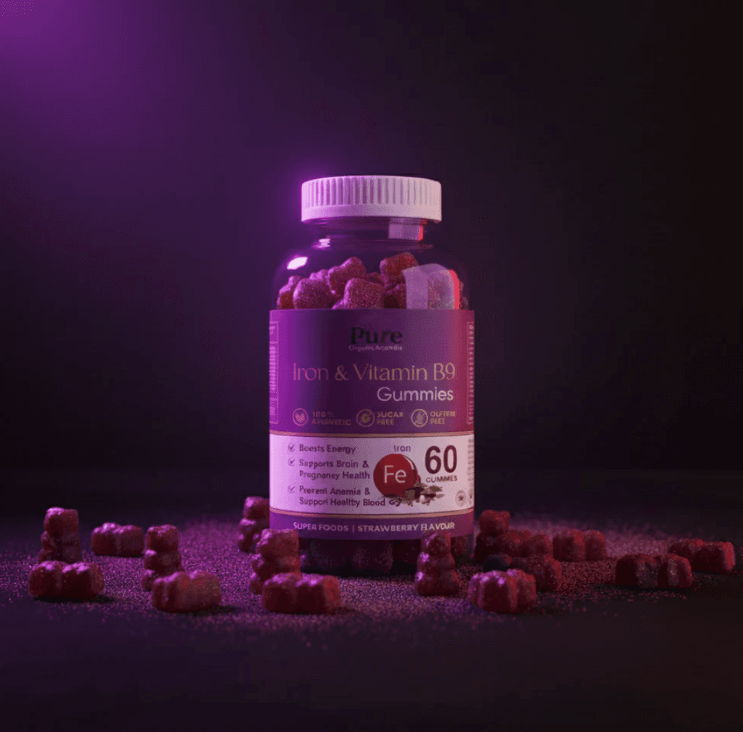 Pure Organics Australia Iron & Vitamin B9 Gummies | 60 Gummies | Energy & Blood Health Support